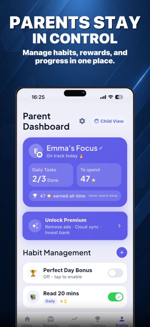 Parent controls screen